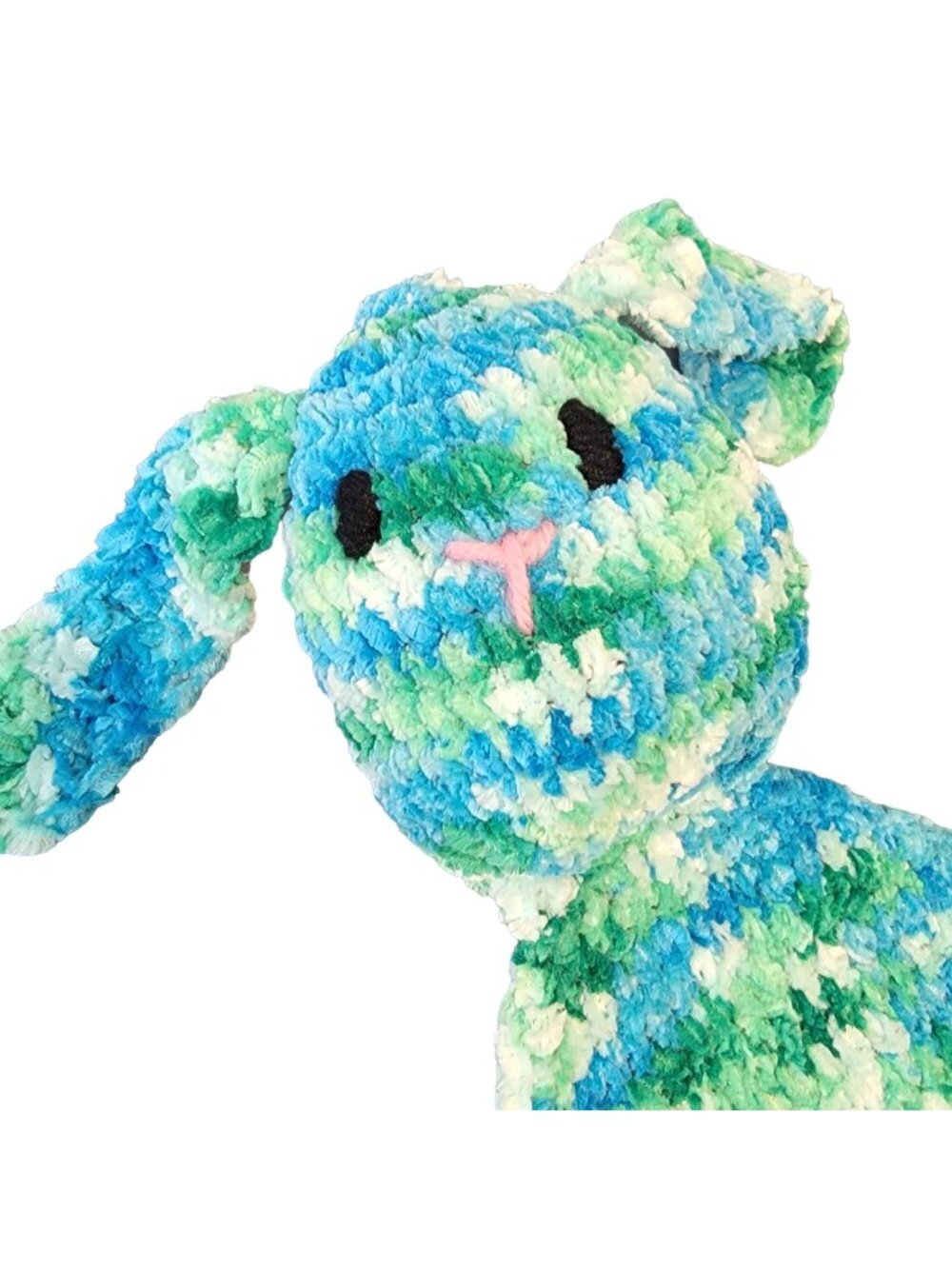 Bunny Comfort Blanket Baby Knit Chenille Blue Green Crochet Rabbit Photography